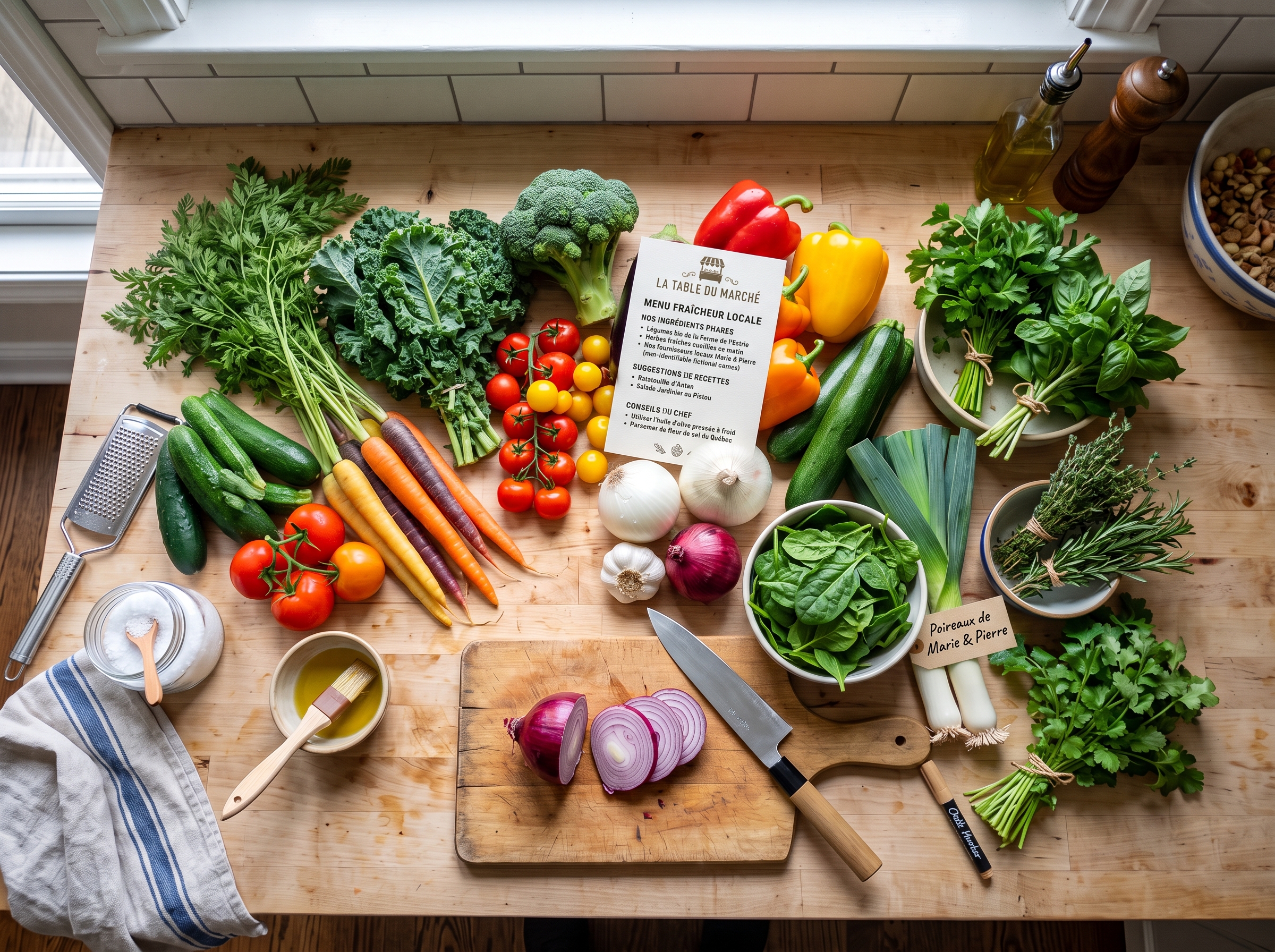 Świeże warzywa i zioła na kuchennym blacie